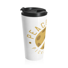Load image into Gallery viewer, Stainless Steel Travel Mug - Peace, Love, Pickeball on White
