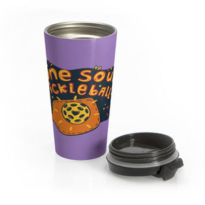 Stainless Steel Travel Mug - One Soul Orange Paddle on Purple