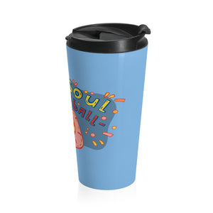 Stainless Steel Travel Mug - One Soul Pink Paddle on Blue