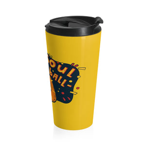 Stainless Steel Travel Mug - One Soul Orange Paddle on Yellow