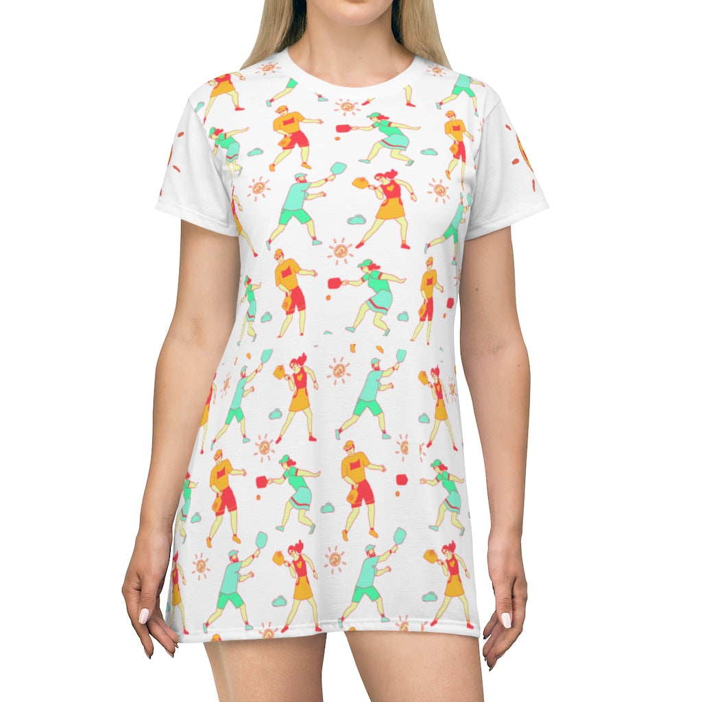 Women's All Over Pickleball Fun Print T-Shirt Dress